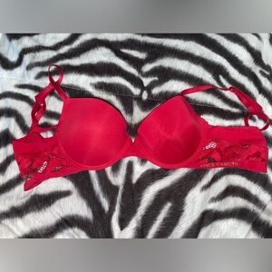 bright red laced bra